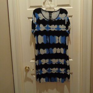 Summer dress by u-knit in blue and black tie dye short sleeves